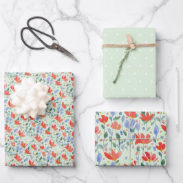Blume Wasserfarbe in süß-rot und blau Geschenkpapier Set