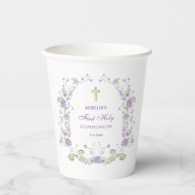 Blume Wasserfarbe Lilac Arch Erste Kommune Pappbecher (Vorderseite)