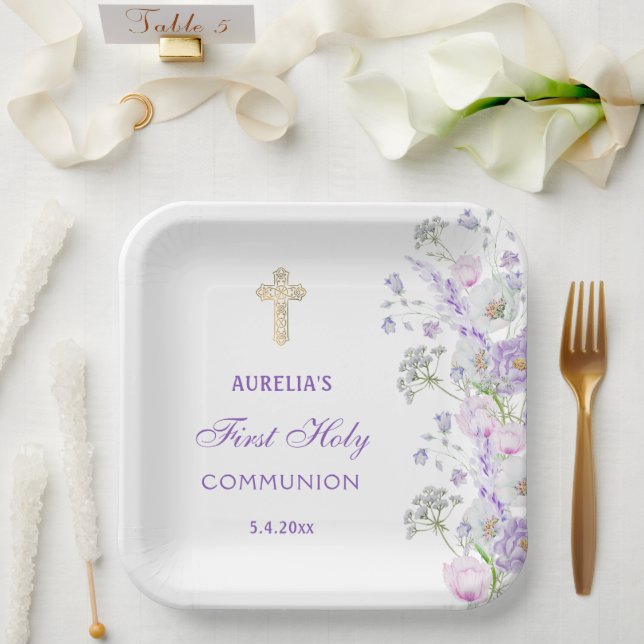 Blume Wasserfarbe Lilac Erste Kommune Pappteller (Hochzeit)