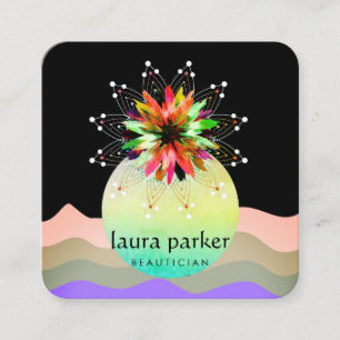 Blume Wasserfarbe Lotus Massage Yoga Lehrer Quadratische Visitenkarte