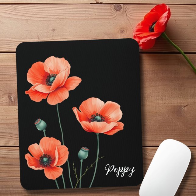 Blume Wasserfarbe Mohnart Name Blumenmousepad Mousepad (Pop your name on this pretty poppy mouse pad)