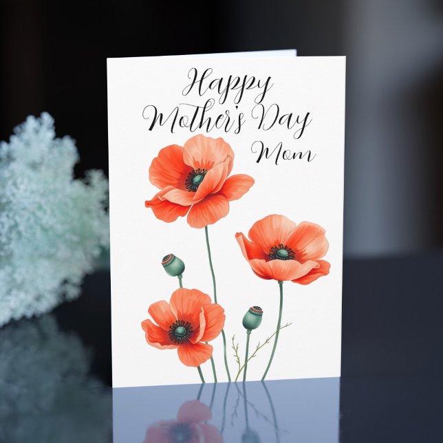 Blume Wasserfarbe Mohnblume Art Muttertag Karte (Pop your greeting into this pretty poppy Mother's Day Card and send with love)