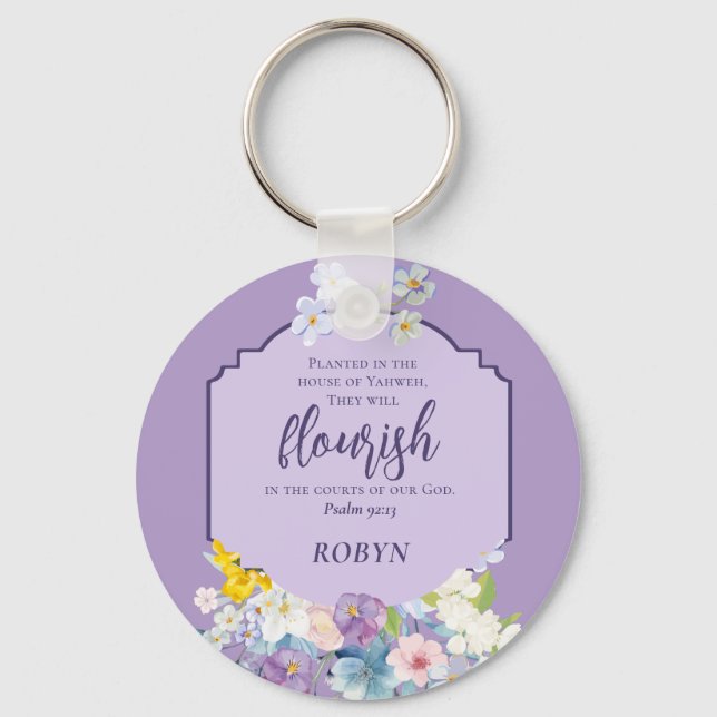 Blume Wasserfarbe Pastel Bibel Vers Personalisiert Schlüsselanhänger (Vorderseite)