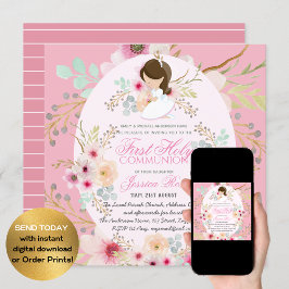 Blume Wasserfarbe Rosa Erstkommunion Einladungen