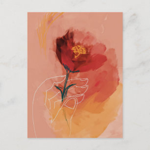 Blume Wasserfarbe und Linienzeichnung Postkarte