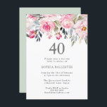 Blume Wasserfarbe Wasserfarbe Elegant 40. Geburtst Einladung<br><div class="desc">Blush Watercolor Blume Elegant 40. Geburtstag Einladung schöne,  elegante florale Aquarellgestaltung Vollständig anpassbar / personalisiert</div>