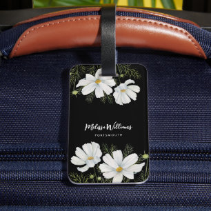 Blume Wasserfarbe Weißer Kosmos Botanische Malerei Gepäckanhänger