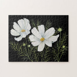 Blume Wasserfarbe Weißer Kosmos Botanische Malerei Puzzle