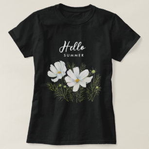 Blume Wasserfarbe Weißer Kosmos Botanische Malerei T-Shirt