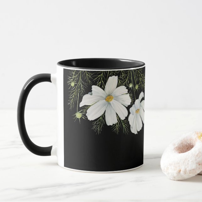 Blume Wasserfarbe Weißer Kosmos Botanische Malerei Tasse (Mit Donut)