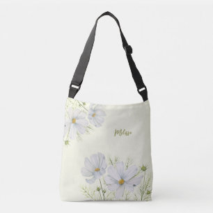 Blume Wasserfarbe Weißer Kosmos Botanische Malerei Tragetaschen Mit Langen Trägern