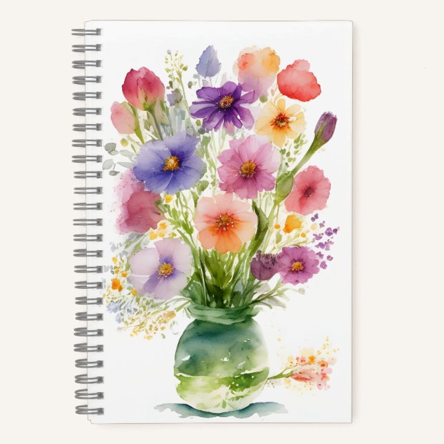 Blume Wasserfarben im Vase Spring Bouquet Notizbuch (Vorderseite)