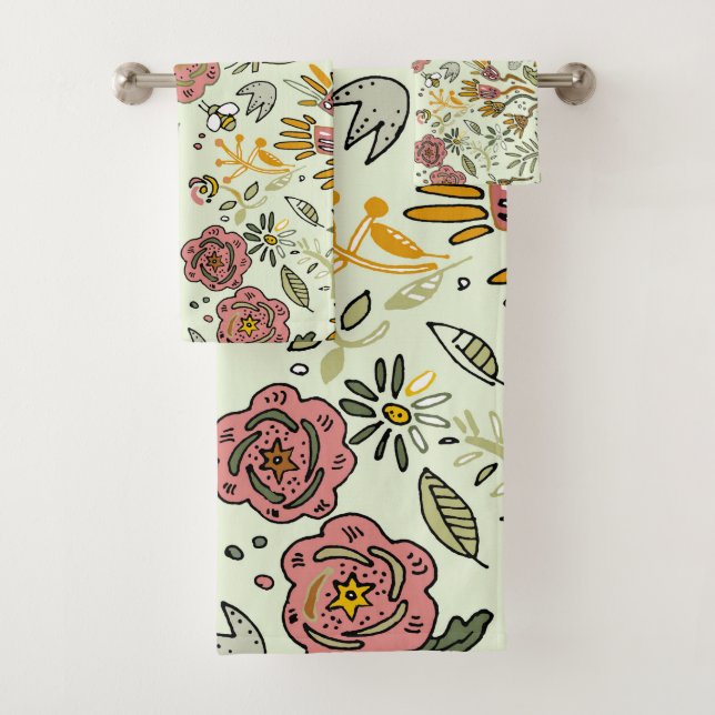 Blume Wasserfarbene Bienen Elegante Moderne Badhandtuch Set (Insitu)