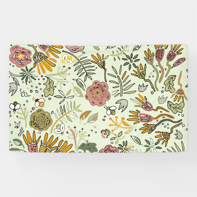 Blume Wasserfarbene Bienen Elegante Moderne Banner (Horizontal)