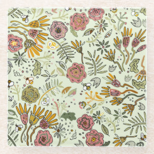 Blume Wasserfarbene Bienen Elegante Moderne Glasuntersetzer