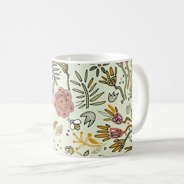 Blume Wasserfarbene Bienen Elegante Moderne Kaffeetasse (VorderseiteRechts)
