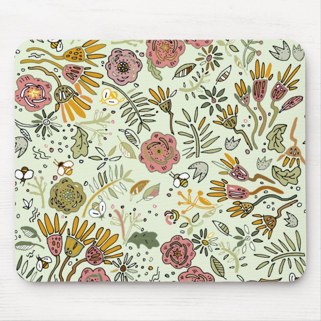 Blume Wasserfarbene Bienen Elegante Moderne Mousepad (Vorne)