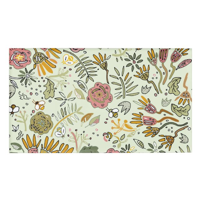 Blume Wasserfarbene Bienen Elegante Moderne Namenschild (Vorderseite)