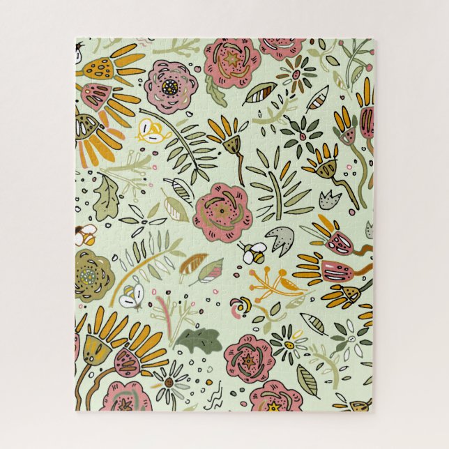 Blume Wasserfarbene Bienen Elegante Moderne Puzzle (Vertikal)