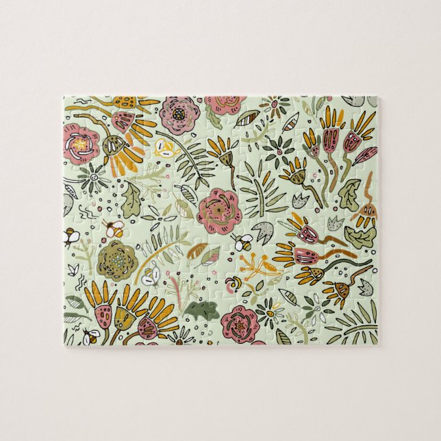 Blume Wasserfarbene Bienen Elegante Moderne Puzzle (Horizontal)