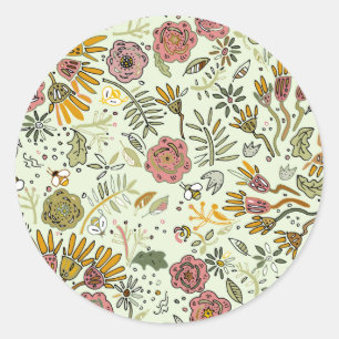 Blume Wasserfarbene Bienen Elegante Moderne Runder Aufkleber