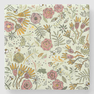 Blume Wasserfarbene Bienen Elegante Moderne Steinuntersetzer