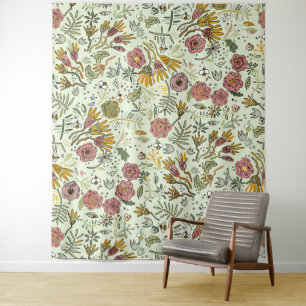 Blume Wasserfarbene Bienen Elegante Moderne Wandteppich
