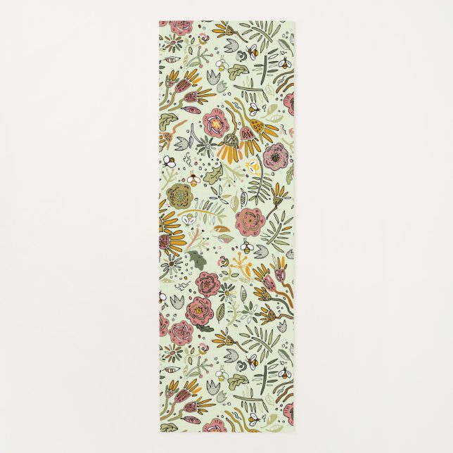 Blume Wasserfarbene Bienen Elegante Moderne Yogamatte (Vorderseite)