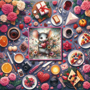 Blume Wasserfarbene Maus Bouquet Herz - Kreislauf Feiertagskarte