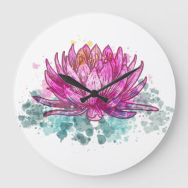 Blume Watercolor Pink Lotus Große Wanduhr