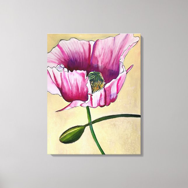 Blume Watercolor Pink Poppe Leinwanddruck (Vorderseite)