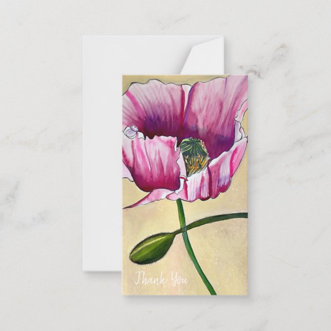 Blume Watercolor Pink Poppe Mitteilungskarte (Vorderseite)