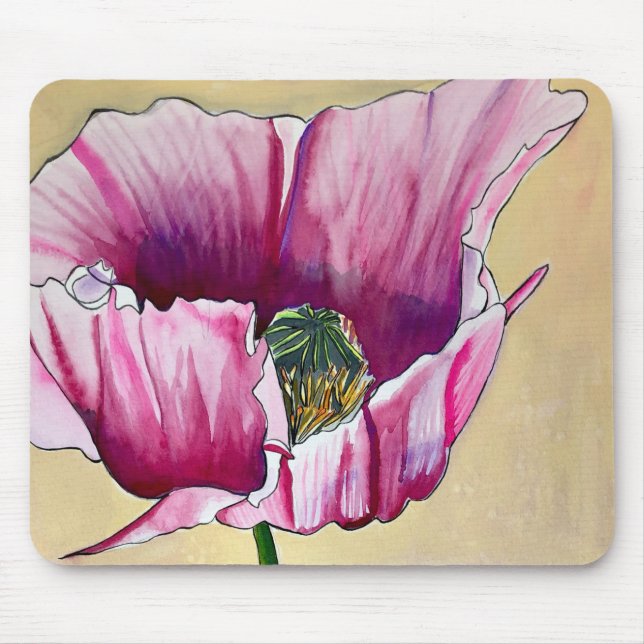 Blume Watercolor Pink Poppe Mousepad (Vorne)