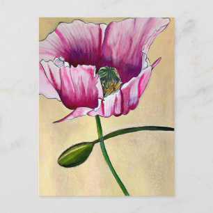 Blume Watercolor Pink Poppe Postkarte