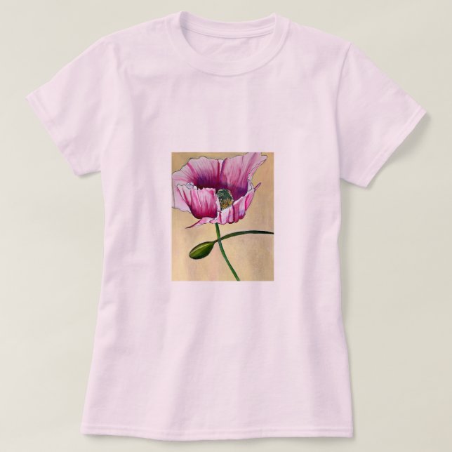 Blume Watercolor Pink Poppe T-Shirt (Design vorne)