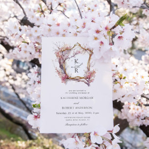 Blume Watercolor Sakura Cherry Einladung Hochzeit