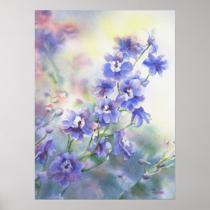 Blume Watercolorplakat des lila blauen Delphinium Poster