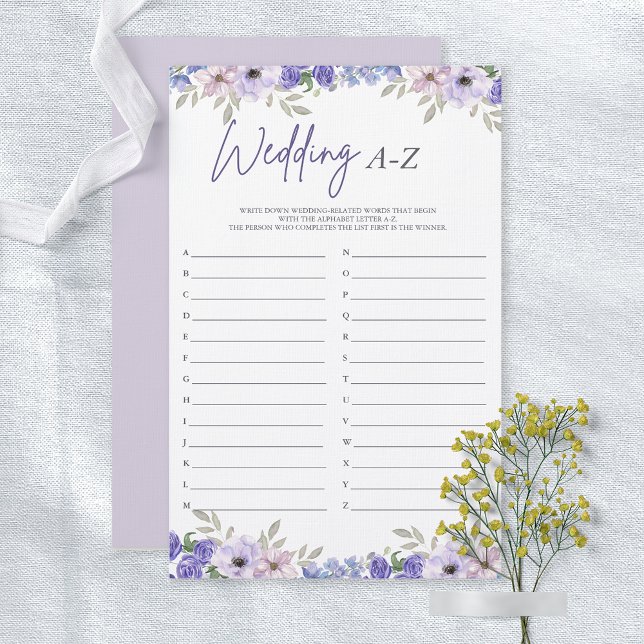 Blume Wedding A-Z Brautparty Game Card (Flower Wedding A-Z Bridal Shower Game Card)