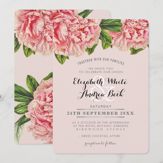 Blume WEDING INVITE Chic blush Pink Blumenpeony Einladung (Vorne/Hinten)