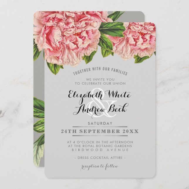 Blume WEDING INVITE Chic blush Pink Blumenpeony Einladung (Vorne/Hinten)