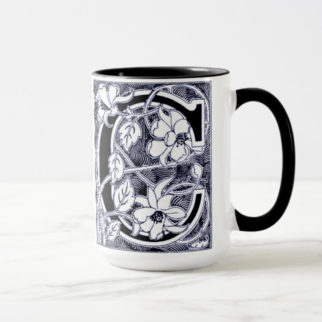 Blume Weinbrief 'C' in blau - Tasse (Rechts)