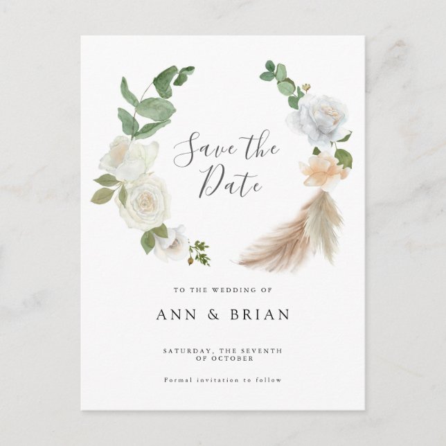Blume Weiße Rosen Save the Date blühend Postkarte (Vorderseite)