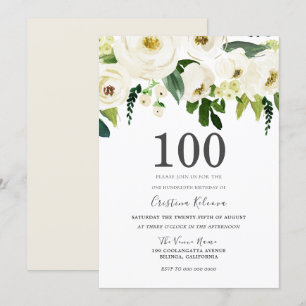 Blume Weißer Champagner 100. Geburtstagsparty Einladung