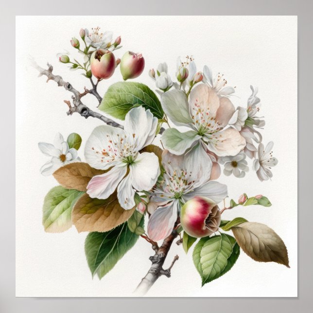 Blume Weißes Apfel Blüten Kunst Plakat drucken (Vorne)