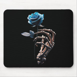 Blume - Weißes Skelett mit einer blauen Rose Mousepad