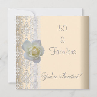 Blume Weißrosen Creme Fabulous 50. Geburtstag Einladung