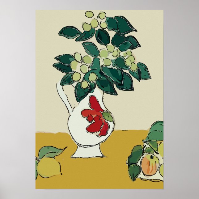 Blume, Weißvase, nach Matisse Poster (Vorne)