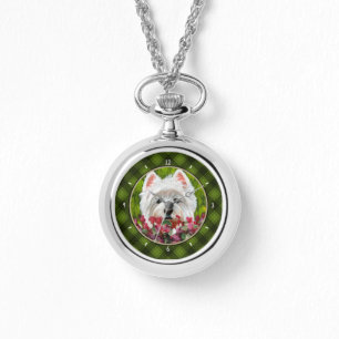 Blume Westie und Pink Armbanduhr