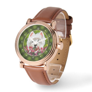 Blume Westie und Pink Armbanduhr