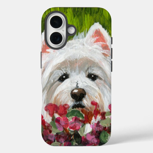 Blume Westie und Pink Case-Mate iPhone Hülle (Rückseite)